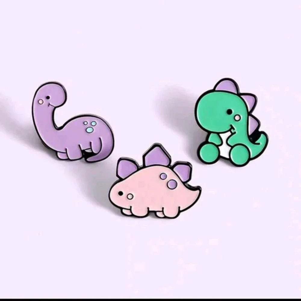 3 pink purple green cartoon dinosaur enamel brooch pins bag denim clothes hat